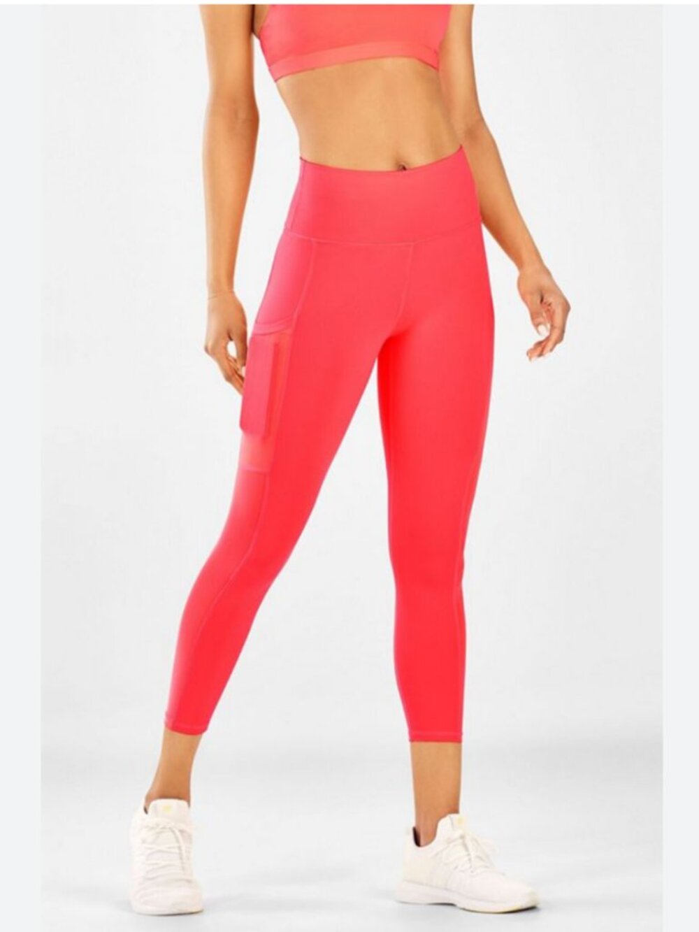 Fabletics On-The-Go PowerHold High-Waisted Capri, Size M, Pop Coral